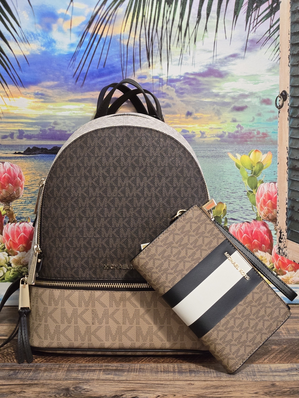 Michael Kors Rhea Colorblock Backpack with Wallet